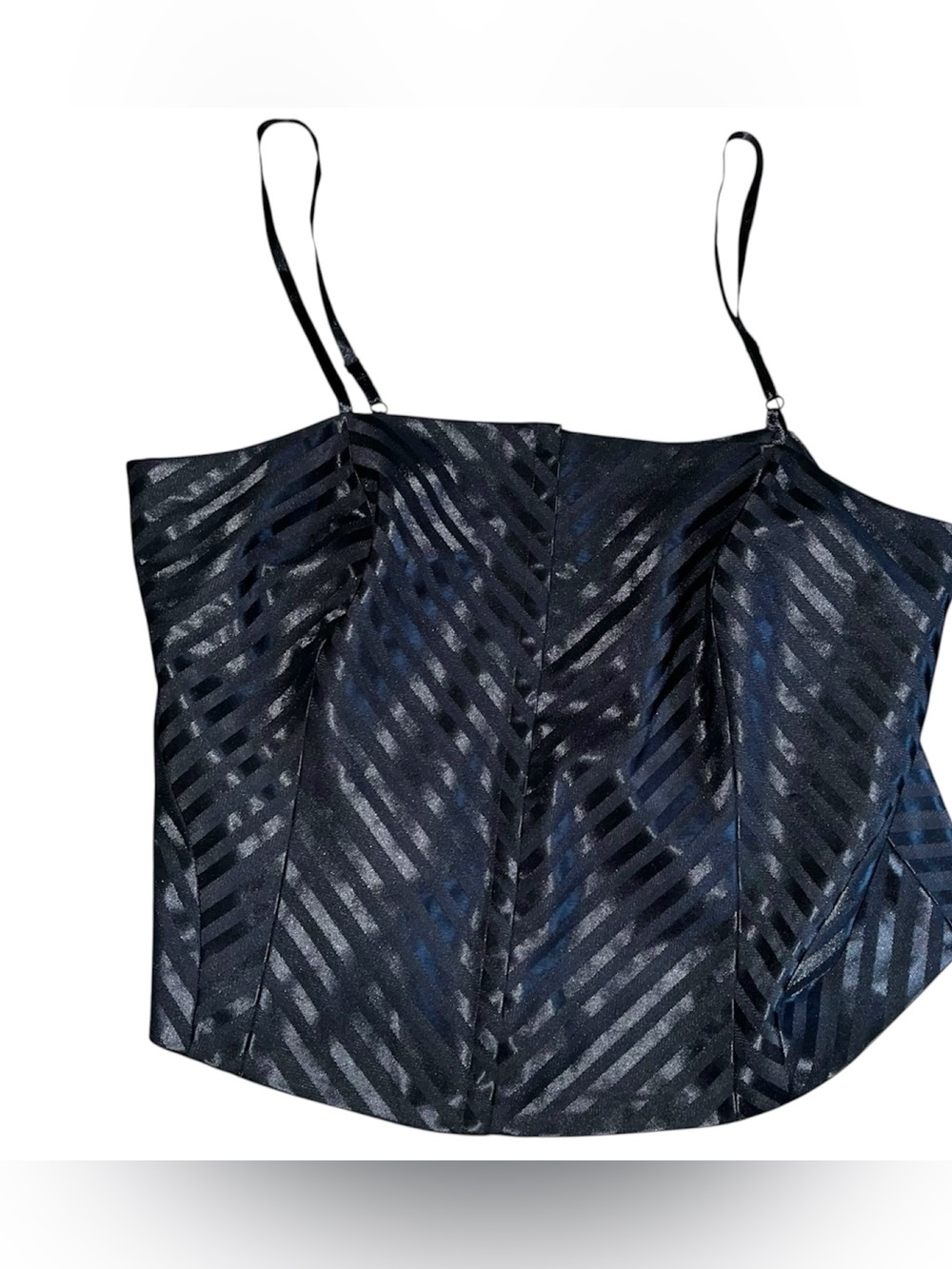 Vintage y2k early 2000s Black Striped Satin Spaghetti Strap Top